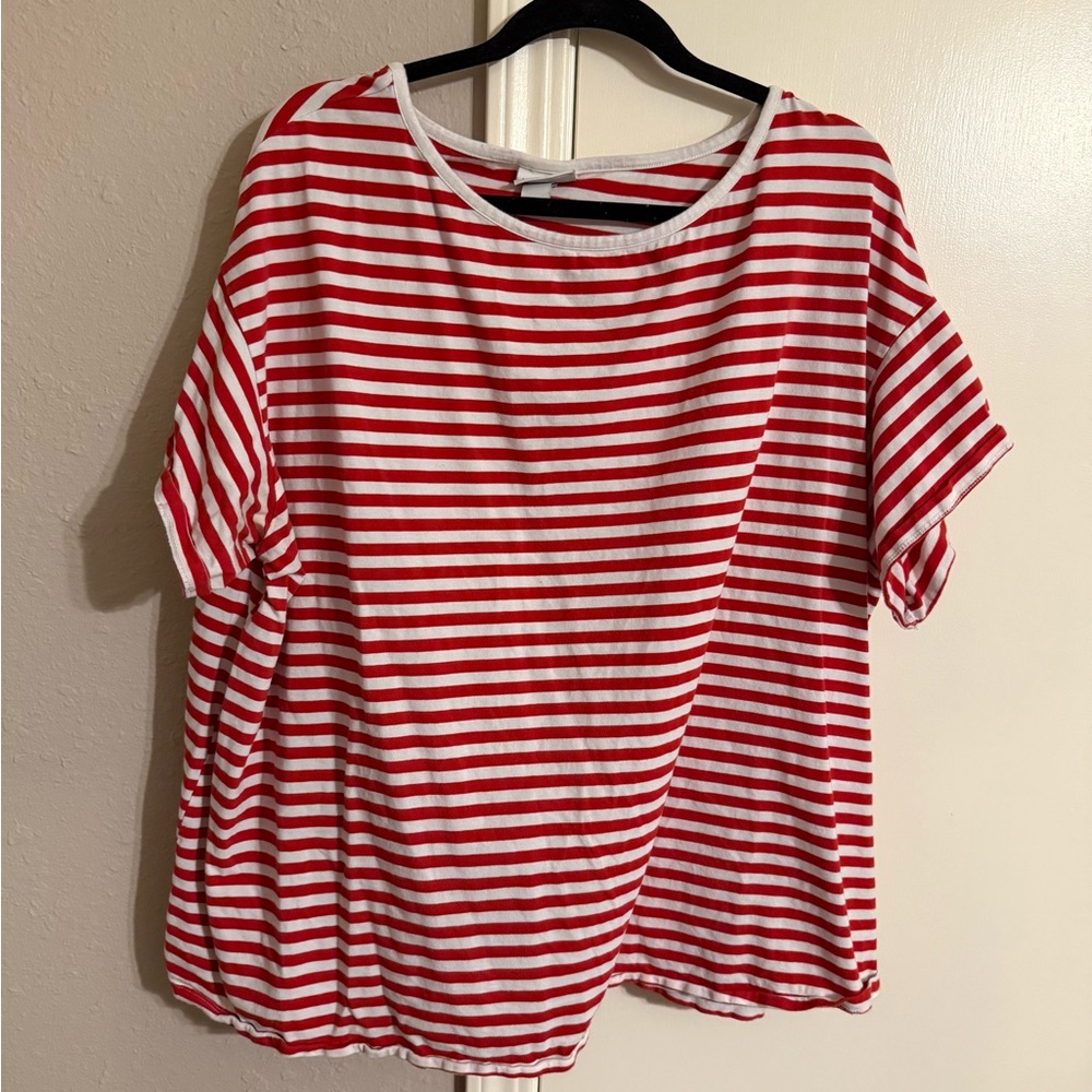 Ava & Viv Red and White Boxy Short Sleeve Tee